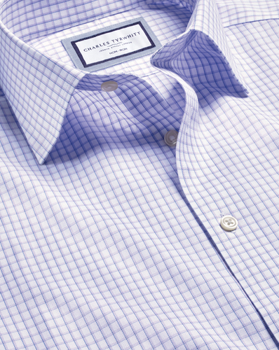 חולצה גזרת קלאסיק  -Lilac purple two colour check non-iron classic fit shirt