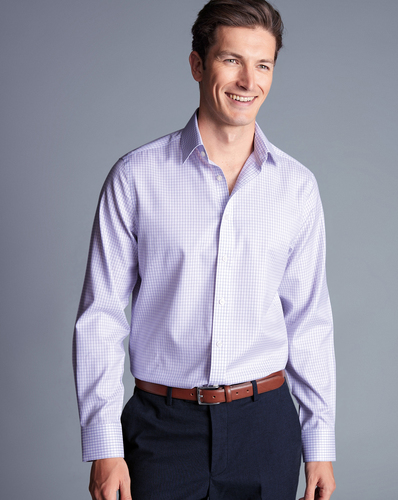 חולצה גזרת קלאסיק  -Lilac purple two colour check non-iron classic fit shirt