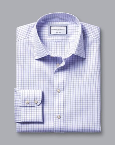 חולצה גזרת סלים  -Lilac purple two colour check non-iron slim fit shirt