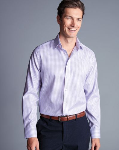 חולצה גזרת סלים  -Lilac purple two colour check non-iron slim fit shirt