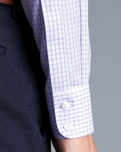 חולצה גזרת סלים  -Lilac purple two colour check non-iron slim fit shirt