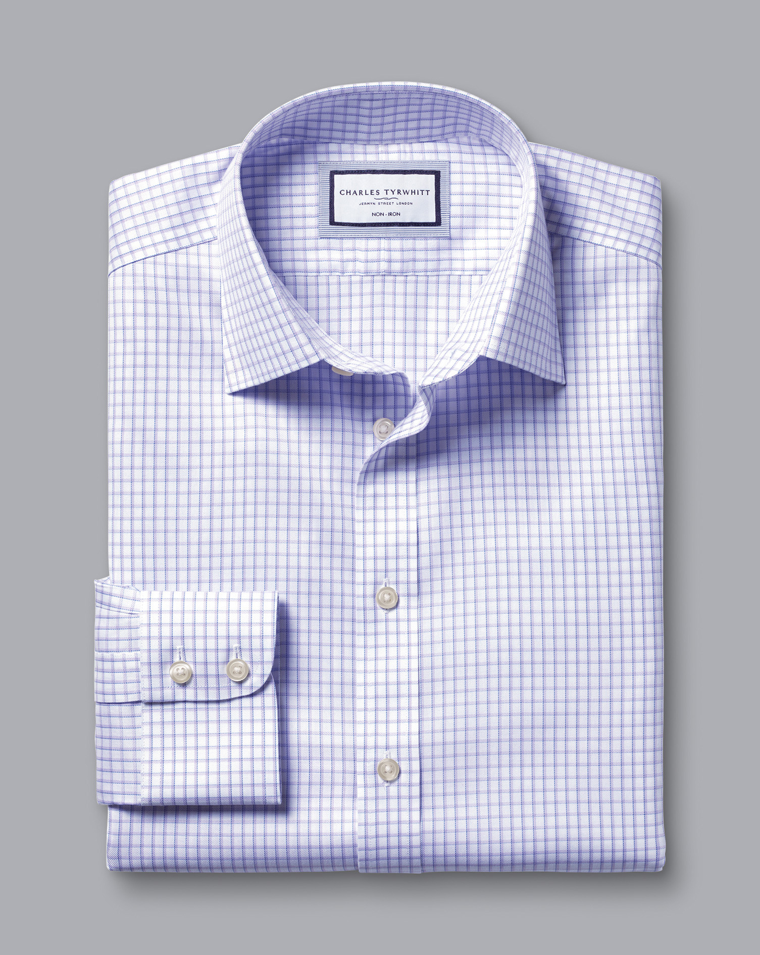 חולצה גזרת אקסטרה סלים  -Lilac purple two colour check non-iron extra slim fit shirt