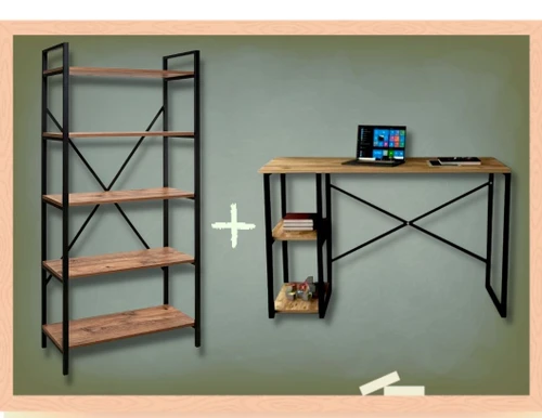 הסט המושלם שולחן כתיבה ועבודה  + כוננית ספריה רחבה Tudo Design טודו דיזיין דגם כרמל - אלמוג