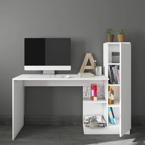 שולחן כתיבה עם ארונית צד ומדפים לבן שלג Tudo Design דגם בריסל