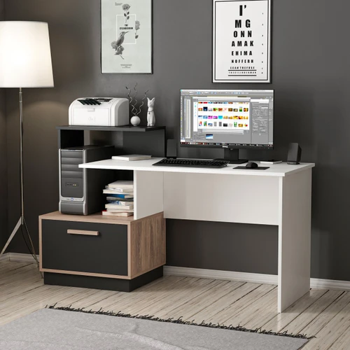 שולחן כתיבה ועבודה עם מדף וארונית צד Tudo Design דגם נמרוד