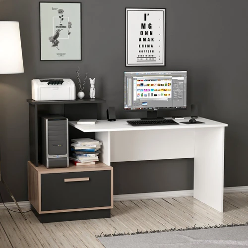 שולחן כתיבה ועבודה עם מדף וארונית צד Tudo Design דגם נמרוד