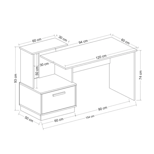 שולחן כתיבה ועבודה עם מדף וארונית צד Tudo Design דגם נמרוד