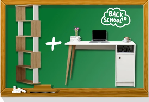 דגם מנטור- נעמה הסט המושלם שולחן כתיבה ועבודה + כוננית ספריה Tudo Design