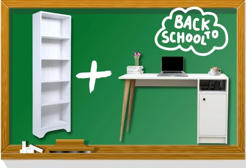 דגם מנטור- לוזאן  הסט המושלם שולחן כתיבה ועבודה + כוננית ספריה רחבה Tudo Design