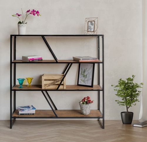 ספרייה זיגזג בשילוב מתכת שחורה ברוחב 120 ס