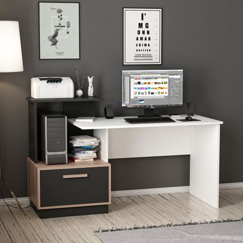שולחן כתיבה ועבודה עם מדף וארונית צד Tudo Design דגם נמרוד