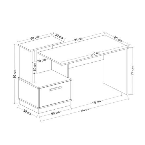 שולחן כתיבה ועבודה עם מדף וארונית צד Tudo Design דגם נמרוד