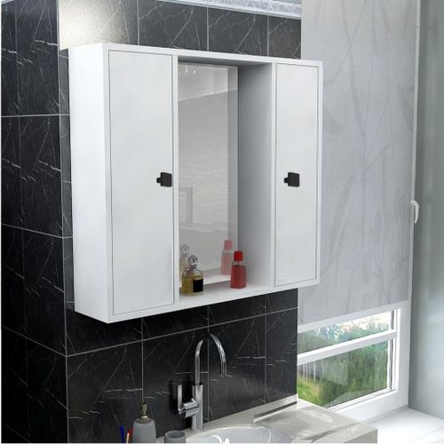 ארונית אמבטיה עם מראה דגם שרתון צבע לבן Tudo Design