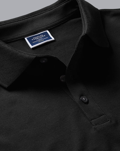 חולצת פולו שחורה שרוול ארוך - Black Solid Long Sleeve Plain Tyrwhitt Pique Polo