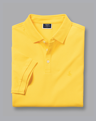 חולצת פולו צבע לימון - Lemon solid short sleeve cotton Tyrwhitt pique polo 