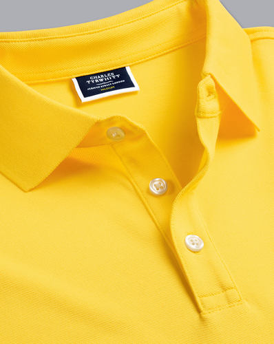 חולצת פולו צבע לימון - Lemon solid short sleeve cotton Tyrwhitt pique polo 