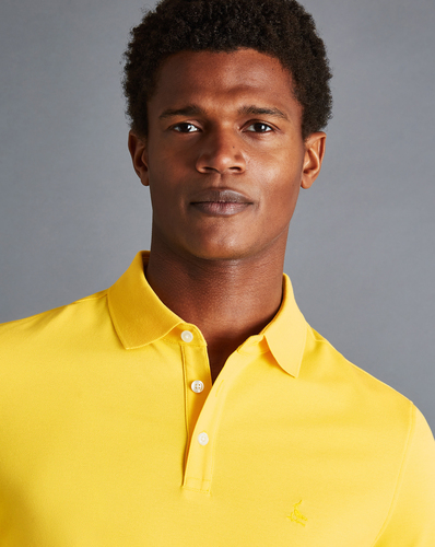 חולצת פולו צבע לימון - Lemon solid short sleeve cotton Tyrwhitt pique polo 