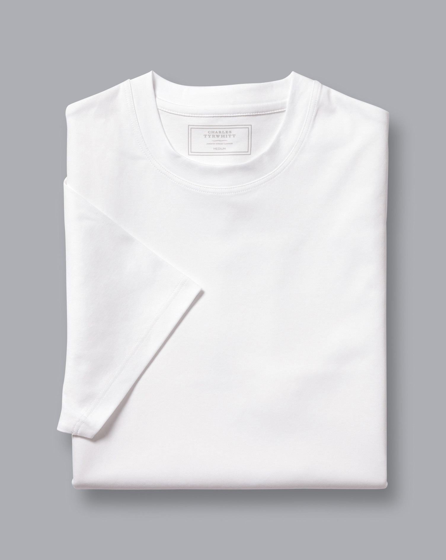 חולצת טי שירט כותנה לבנה - White Blue Cotton Jersey Tyrwhitt T Shirt