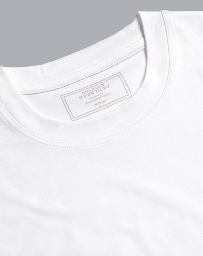 חולצת טי שירט כותנה לבנה - White Blue Cotton Jersey Tyrwhitt T Shirt