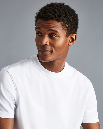 חולצת טי שירט כותנה לבנה - White Blue Cotton Jersey Tyrwhitt T Shirt