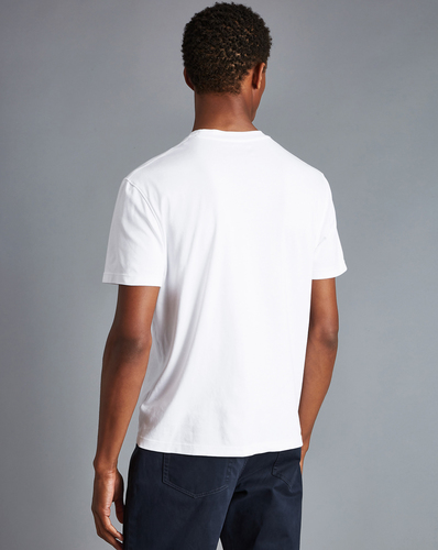חולצת טי שירט כותנה לבנה - White Blue Cotton Jersey Tyrwhitt T Shirt