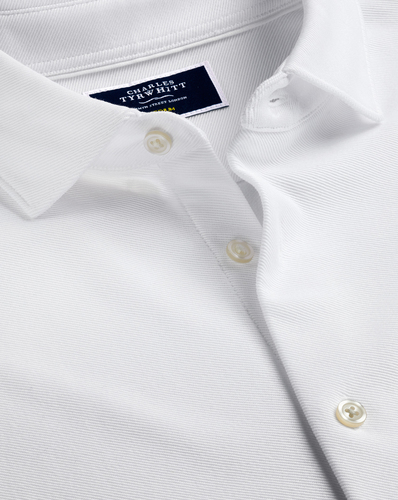 חולצת פולו לבנה טוויל שרוול ארוך - White Twill Long Sleeve Jersey Shirt
