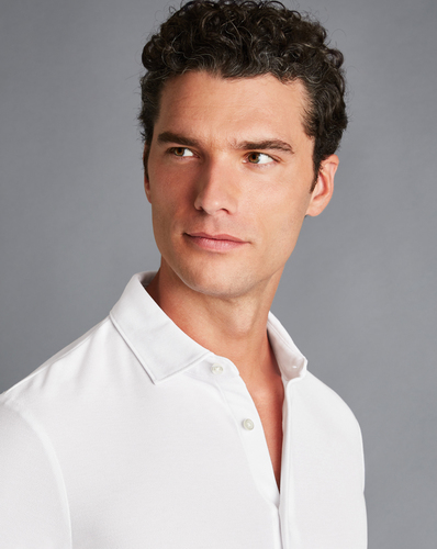 חולצת פולו לבנה טוויל שרוול ארוך - White Twill Long Sleeve Jersey Shirt