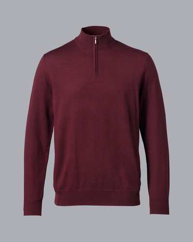 סוודר צמר רוכסן צבע יין Burgundy red pure merino zip neck jumper
