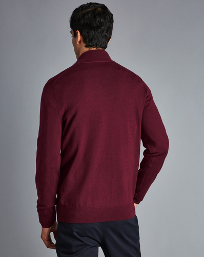 סוודר צמר רוכסן צבע יין Burgundy red pure merino zip neck jumper