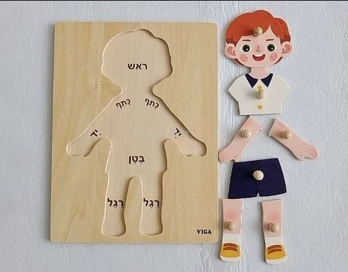 פאזל גדול מעץ 7 חלקים עם כתוביות בעברית גוף האדם בן - ויגה