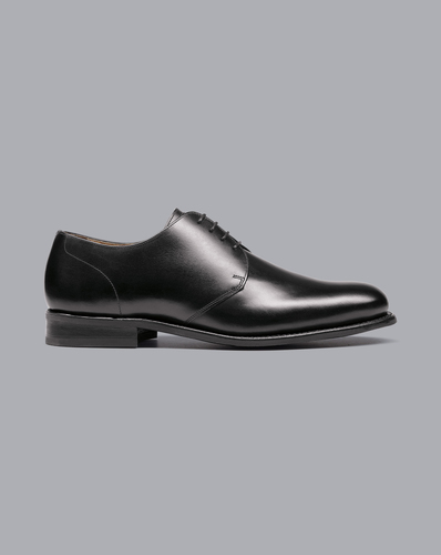 נעל אלגנטי שחורה - Black leather derby rubber sole shoe 
