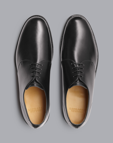 נעל אלגנטי שחורה - Black leather derby rubber sole shoe 