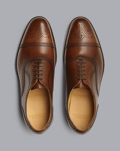 נעל אלגנטי חומה - Dark tan leather Oxford brogue shoe