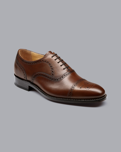 נעל אלגנטי חומה - Dark tan leather Oxford brogue shoe