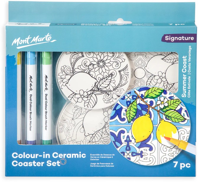 ערכת ציור על תחתיות לכוסות MONT MARTE COLOUR-IN CERAMIC COASTER SET
