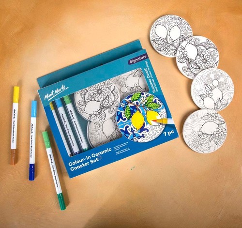 ערכת ציור על תחתיות לכוסות MONT MARTE COLOUR-IN CERAMIC COASTER SET
