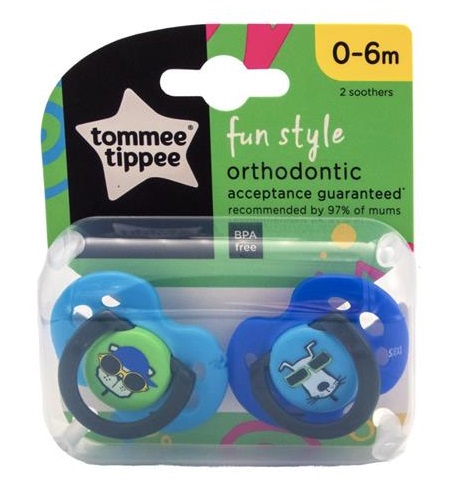 זוג מוצצים 0-6 חודשים Tommee Tippee Fun Style - כחול/תכלת