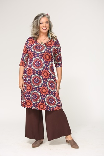 שמלת שני שרוול 3/4 מודפסת  plus size