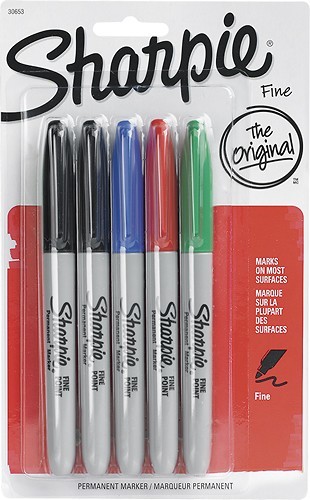 5 טושים צבעוניים SHARPIE PERMANENT , עובי FINE