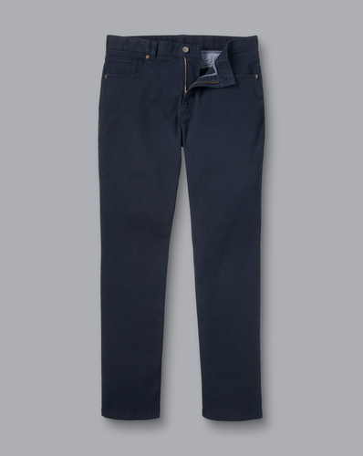 מכנסי כותנה כחולות - Navy Washed Texture Slim Fit 5 Pocket Trousers
