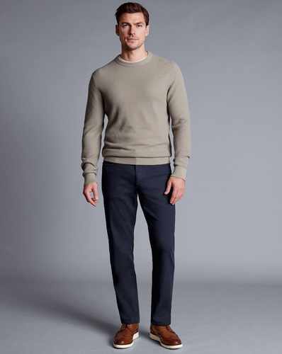 מכנסי כותנה כחולות - Navy Washed Texture Slim Fit 5 Pocket Trousers