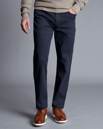 מכנסי כותנה כחולות - Navy Washed Texture Slim Fit 5 Pocket Trousers