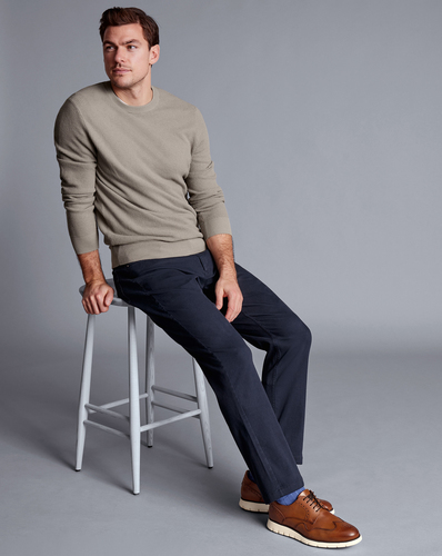 מכנסי כותנה כחולות - Navy Washed Texture Slim Fit 5 Pocket Trousers