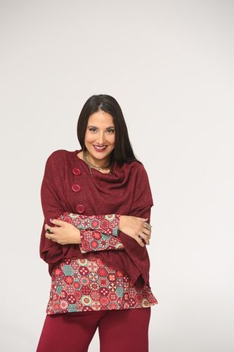 פונצ'ו קצר כפתורים plus size