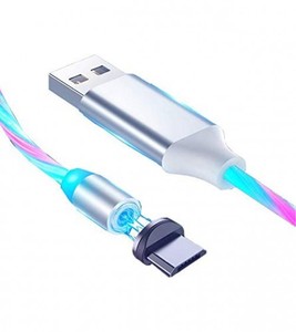 כבל USB מגנטי 1 מטר 2,4A צבע לבן עם LED צבעוני