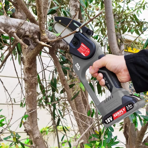 מסור שרשרת מיני בראשלס + סוללה 2 אמפר ומטען SERPLY CS1810M BL 18V