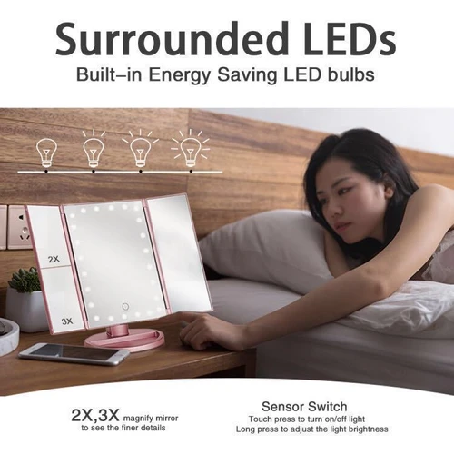 מראה לאיפור נפתחת כולל תאורת LED