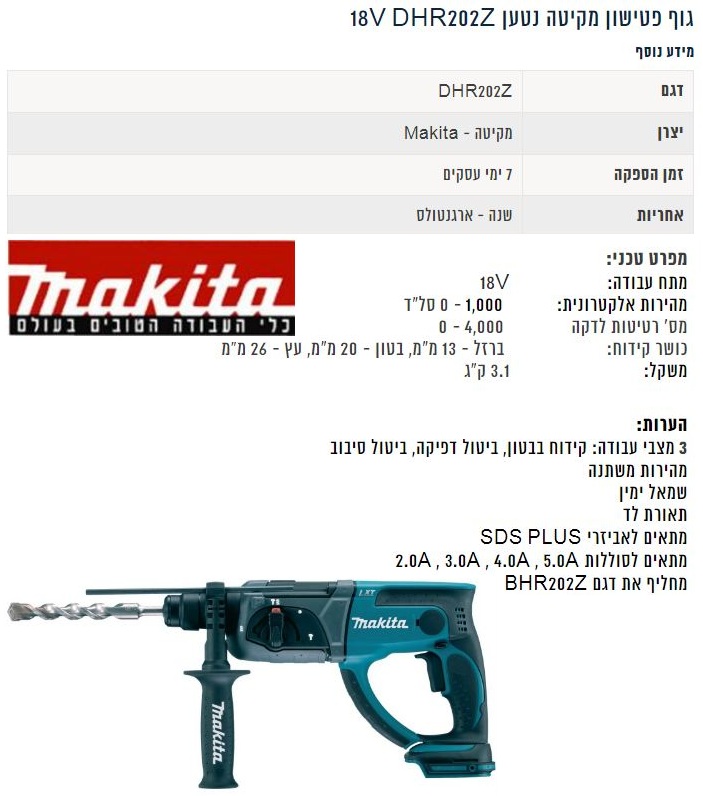 גוף פטישון נטען 18V דגם DHR202 מבית MAKITA