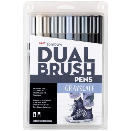 סט 10 טושי מכחול DUAL BRUSH PENS ( grayscale)