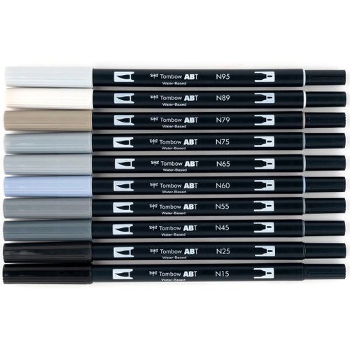 סט 10 טושי מכחול DUAL BRUSH PENS ( grayscale)
